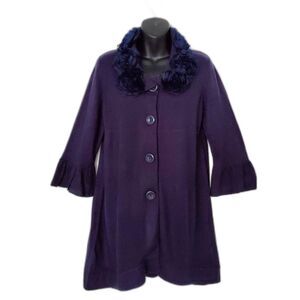 Nick & Mo Navy Longline Cardigan Sweater Organza Flower Collar Sz L Whimsigoth